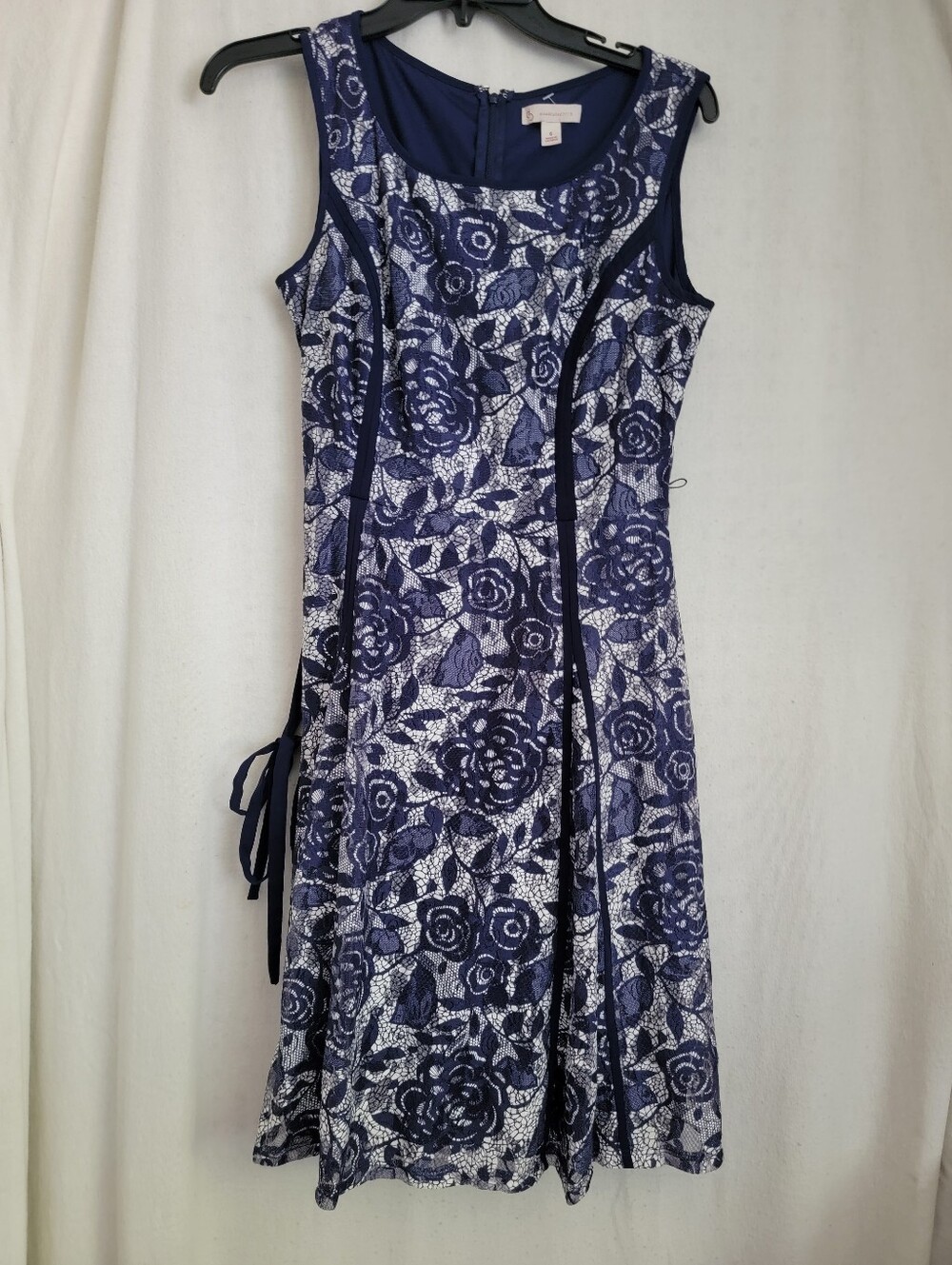 Sleeveless Navy Floral Asymmetrical Day Dress